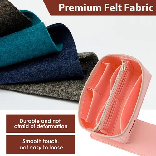 Vista 2 de KESOIL Inserto organizador de bolso para bolsos, Fit Speedy 30 Neverfull Felt Tote Insert con Base Shaper Zipper Bag en bolsa (rosa fieltro, grande)
