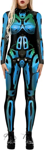 Vista 24 de Enterizo de mujer con estampado de esqueleto de robot mecánico 3D para Halloween, disfraz de cosplay