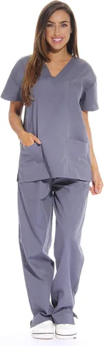 Vista 16 de Just Love Juego de uniforme médico para mujer de seis bolsillos con cuello en V y pantalón cargo Negro