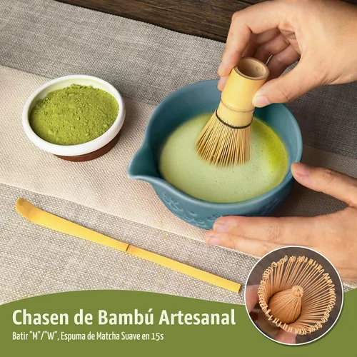 Vista 5 de Kit de juego de batidor de Matcha: Juego de Matcha japonés - Tazón de cerámica, batidor de bambú, Chasen, soporte para cuchara, cuchara medidora