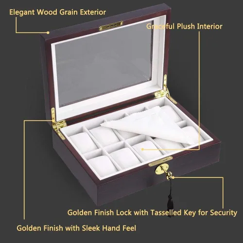 Vista 4 de Yescom estuche de madera para relojes, caja organizadora, regalo de Navidad para hombresmujeres