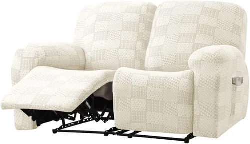 Vista 10 de vctops 10 fundas geométricas para sofá reclinable copetudo, suaves, elásticas y suaves de 4 asientos, funda antideslizante para sofá, protector