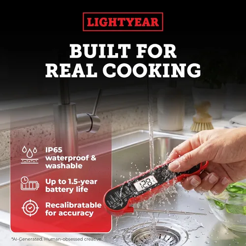 Vista 8 de Termómetro de carne Lightyear Termómetro de cocina de lectura instantánea para asar, tostar y barbacoa, imán incorporado, resistente al agua IP65