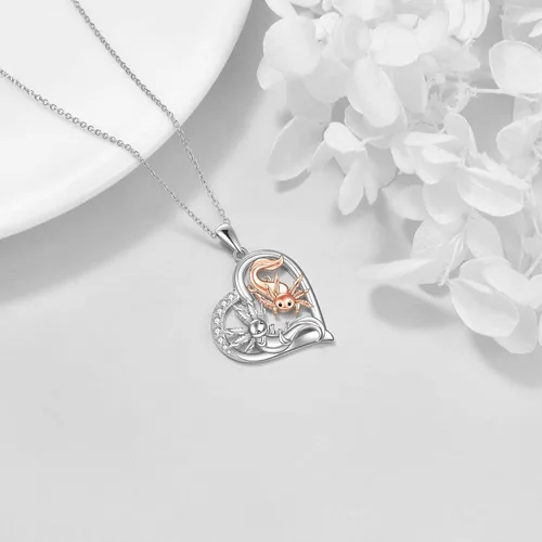 Vista 3 de TIGER RIDER Collar de corazón para mujer, plata de ley 925, ajolote, gato, oso, joyería de regalo