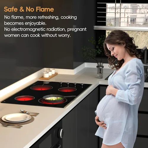 Vista 5 de Placa de Cocina Eléctrica de 30 Pulgadas 4 Quemadores, 6700W Estufa Eléctrica Radiante Integrada con Control de Perilla, Estufa Eléctrica