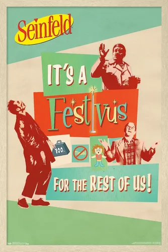 Vista 7 de Trends International Seinfeld - Póster de pared Festivus, 14.725 x 22.375 pulgadas, versión enmarcada de madera de granero