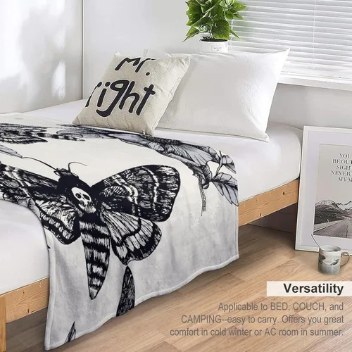 Vista 5 de Manta gótica de franela de polilla abstracta, mágica, bohemia, mariposa, esqueleto, luna, estrellas, manta estética para hombres, mujeres, niñas