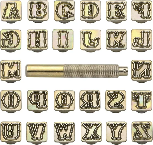 Vista 8 de Yoption Juego de 36 piezas de sellos metálicos de letras y números, 26 herramientas de perforación de cuero con letras y números, para cinturón