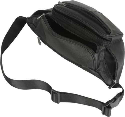 Vista 8 de Riñonera de cuero auténtico, riñonera con cinturón ajustable, múltiples bolsillos para hombres y mujeres