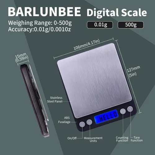 Vista 2 de Báscula de gramos, capacidad de 17.64 oz de precisión, 0.00 oz, mini báscula de alimentos, peso digital, gramos y onzas, cocina pequeña de alta Negro