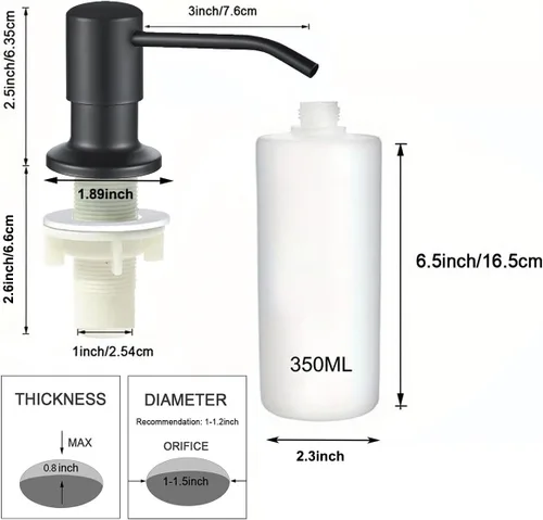 Vista 3 de Dispensador de jabón para fregadero de cocina, dispensador de jabón integrado de acero inoxidable Cabezal de bomba de encimera, dispensador
