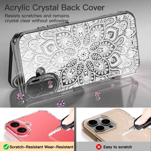 Vista 3 de ICEDIO Funda para iPhone 16+ Plus con protector de pantalla, transparente con patrones de moda, diseñada para niñas y mujeres, funda de ajuste
