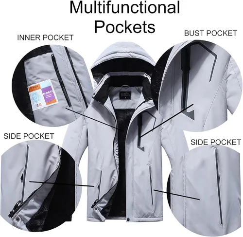 Vista 6 de Pooluly - Chaqueta impermeable de invierno, esquí, snowboard, para hombre, con capucha, rompevientos.