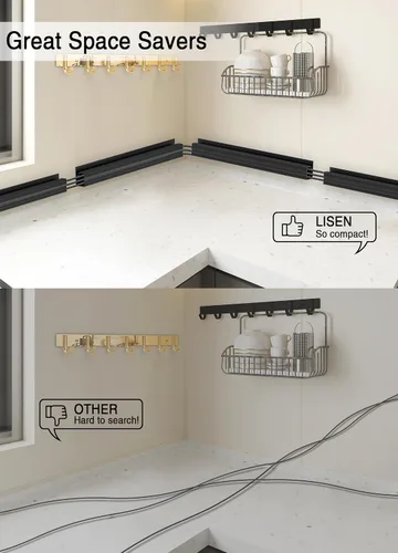 Vista 7 de Organizador de cables para debajo del escritorio, canal en J, paquete de 6 organizadores de cables adhesivos 6-pack adhesive J channel organizes
