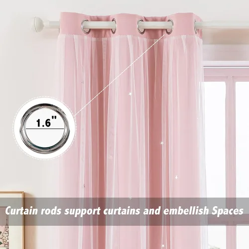 Vista 3 de indistar Cortinas opacas con recortes de estrellas para dormitorio de niña, cortinas de oscurecimiento para habitación de bebé, cortinas
