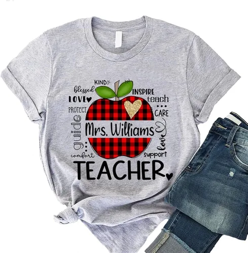 Vista 2 de NAZENTI Camisas personalizadas para profesores, regalos para profesores, camisa de regreso a la escuela, camisas para profesores preescolares