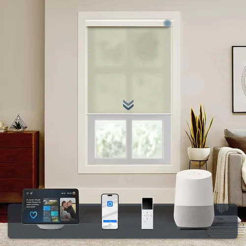 Vista 21 de Persiana enrollable inteligente 100 % opaca, pantalla motorizada compatible con Alexa Google, persiana de control de aplicación para ventana Tela