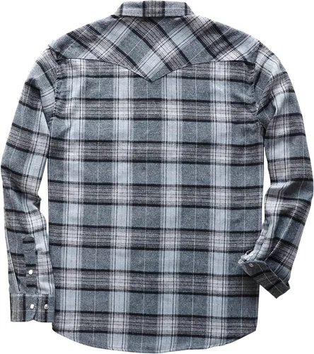 Vista 2 de Dubinik Camisa de franela para hombre, estilo vaquero occidental, con botones y perlas, para hombre, manga larga, vintage, a cuadros