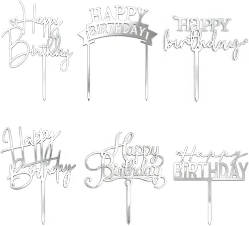 Vista 11 de Decoración negra para tartas de cumpleaños, 6 piezas acrílicas para tartas de cumpleaños, decoración de fiesta Negro