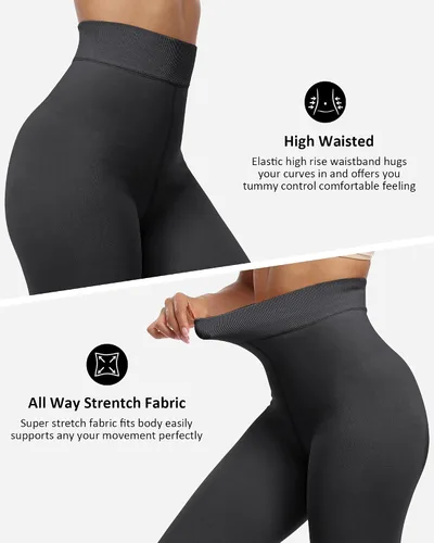 Vista 24 de NORMOV - Leggings con forro de vellón cálido para mujer, de invierno, mallas gruesas, de terciopelo, térmicas