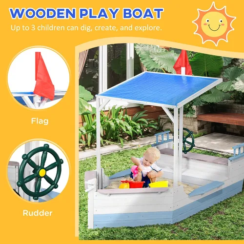 Vista 3 de Outsunny Caja de arena para niños con toldo, cajas de arena de madera con banco para patio trasero, pozo de arena para niños pequeños, 83 x 43
