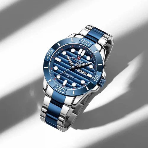 Vista 2 de NAVIFORCE Relojes de pulsera para hombre de acero inoxidable analógico de cuarzo resistente al agua con fecha