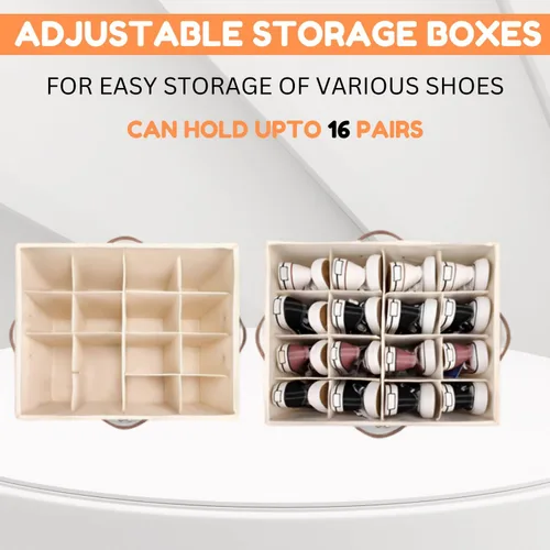 Vista 6 de Organizador de zapatos para armario con cepillo de limpieza, capacidad para 16 pares, caja de almacenamiento plegable de alta calidad con tapa
