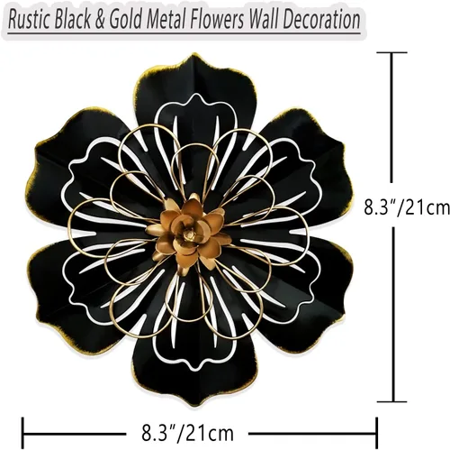 Vista 4 de Decoración artística de pared de flores de metal, escultura floral moderna y rústica de 8.3 pulgadas, hierro envejecido para colgar en la pared