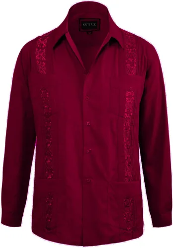Vista 5 de Guytalk Camisa de boda mexicana de manga larga con botones de guayabera cubana para hombre