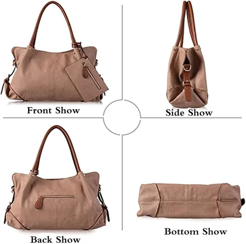 Vista 2 de FiveloveTwo Bolso de cuero para mujer 3 piezas Set Hobo Clutch Top Handle Tote Bolsas y monedero