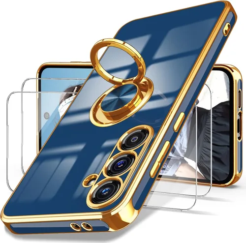 Vista 10 de Dretal Funda para Samsung Galaxy S23 FE 5G, 2 protectores de pantalla de vidrio templado, soporte de anillo giratorio de 360°, soporte magnético