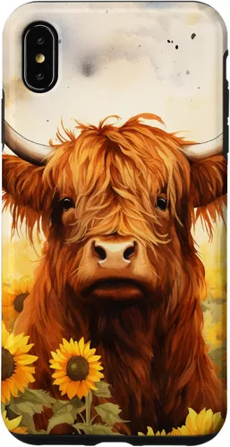Vista 11 de Highland Cow Animal Lover Watercolor Sunflower Case for iPhone 17