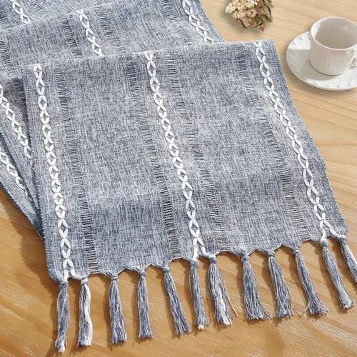 Vista 10 de Camino de mesa rústico bohemio, caminos de mesa de granja de 36 pulgadas de largo para cocina y comedor, 13 x 36 pulgadas, líneas verdes salvia