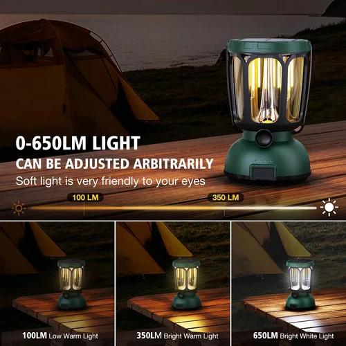Vista 4 de Linterna de Camping LED 6000, 650LM Linterna Recargable con Manivela Manual y Batería Solar, Luces de Emergencia para Fallas de Energía en el Hogar
