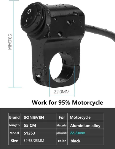 Vista 4 de 12 V impermeable 7/8 pulgadas manillar de motocicleta LED interruptor de encendido y apagado de motocicleta interruptor de manillar
