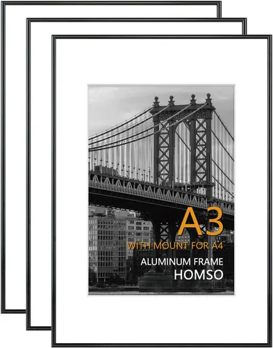 Vista 10 de Homso Marco de póster A1 en color negro, tablero fino de metal A1 con plexiglás acrílico para fotos A2 con paspartú o 23.4 x 33.1 pulgadas sin