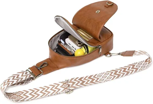 Vista 3 de WSRYDJDL Bolsa de pecho para mujer, bolso bandolera pequeño de piel sintética, mochila de hombro para viajes, senderismo, ciclismo