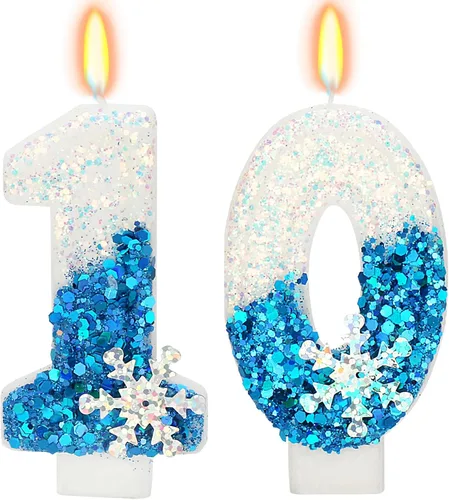 Vista 25 de Velas de cumpleaños con temática de nieve, suministros de fiesta de cumpleaños de invierno, decoración de pastel número 0 de 2.76 pulgadas (número 0)