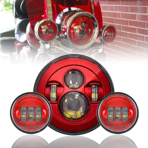 Vista 8 de SKTYANTS Faro delantero de motocicleta de 7 pulgadas LED rojo Faro de motocicleta proyector compatible con Touring Street Electra Glide Road King