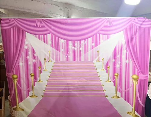 Vista 5 de Telón de fondo de alfombra rosa de 7 x 5 pies, cortina de estrellas para fiesta, fotografía, fondo de niña, dama, fiesta, disfraz, estudio