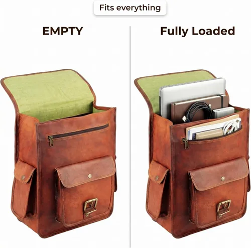 Vista 8 de Mochila para portátil de cuero genuino de grano superior para hombres y mujeres, mochila vintage hecha a mano, mochila de viaje, regalo para hombres