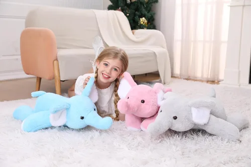 Vista 6 de JellyMallow Animales de peluche de elefante con peso de 24 pulgadas, color azul, almohada de felpa de elefante gigante abrazable para niños y adultos