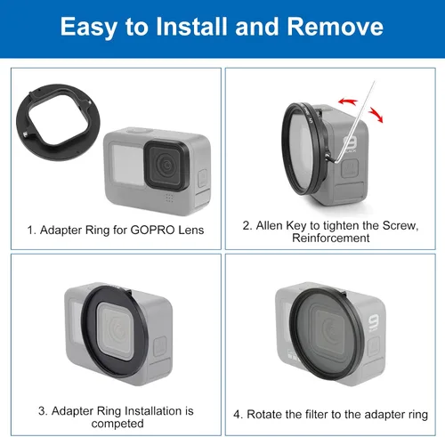 Vista 6 de PULUZ Anillo adaptador de filtro de lente UV de 2.047 in para GoPro HERO11 / Hero11 Mini / HERO10 / HERO9 adaptador de lente de cámara negro anillo