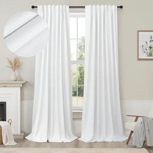 Vista 73 de Pitalk Cortinas cortas 100% opacas de lino para cafetería, 40 pulgadas de largo, 2 paneles, cortinas de puerta francesa para ventana, cortina