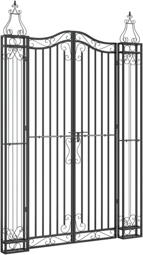 Vista 9 de vidaXL Puerta de jardín negra 47.6"x3.1"x39.4" hierro forjado