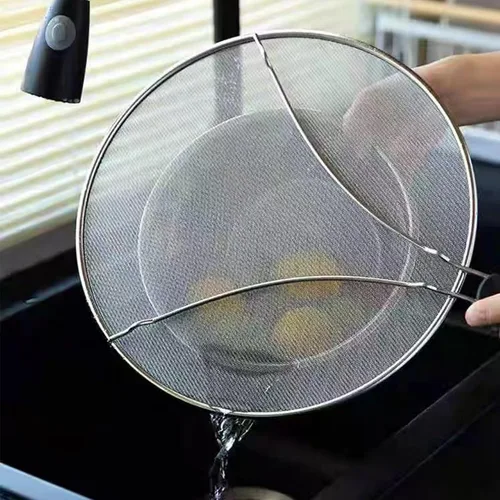Vista 6 de Pantalla contra salpicaduras para sartén: protector de salpicaduras de grasa de acero inoxidable para cocinar, pantalla de malla para freír mantiene