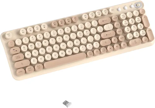 Vista 7 de Teclado Bluetooth inalámbrico, teclas redondas retro de tamaño Azul