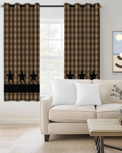 Vista 2 de Cortinas opacas Texas Barn Stars de 39 pulgadas de largo, cortinas rústicas con aislamiento térmico para dormitorio, sala de estar, 2 paneles de 55