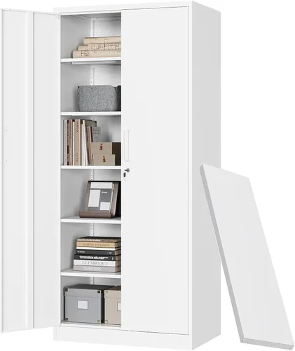 Vista 16 de Letaya Armario de almacenamiento de metal de 71 pulgadas de alto con 2 puertas y 4 estantes, armarios altos de despensa de cocina, organizadores