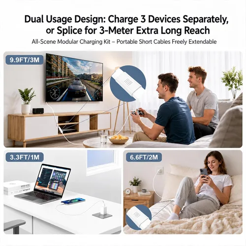 Vista 4 de Cable USB C a USB C, cable tipo C de 60 W, paquete de 3 unidades de 3 pies Blanco